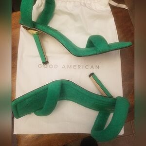 Good American Green High Heeled Sandals & Dustbag(10) NIB